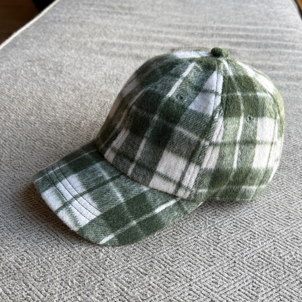 Green and White Plaid Baseball Hat